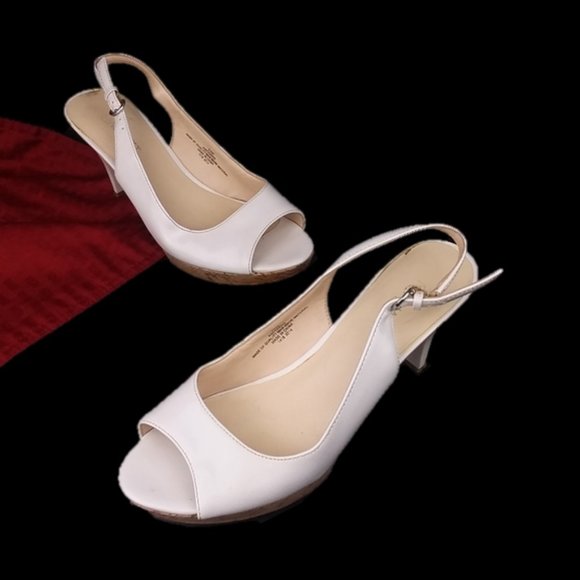 white peep toe slingback heels
